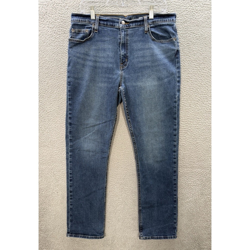 George Jeans Mens 36x32 Blue Straight Stretch Workwear Distressed Whiskered